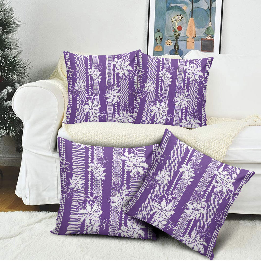 Hawaii Kakau Tribal Pillow Cover With Purple Tiare