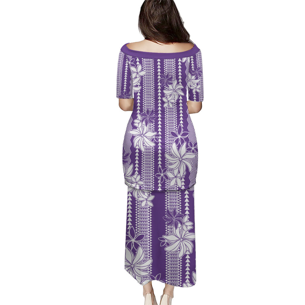 Hawaii Kakau Tribal Puletasi With Purple Tiare
