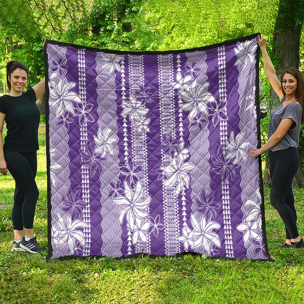 Hawaii Kakau Tribal Quilt With Purple Tiare