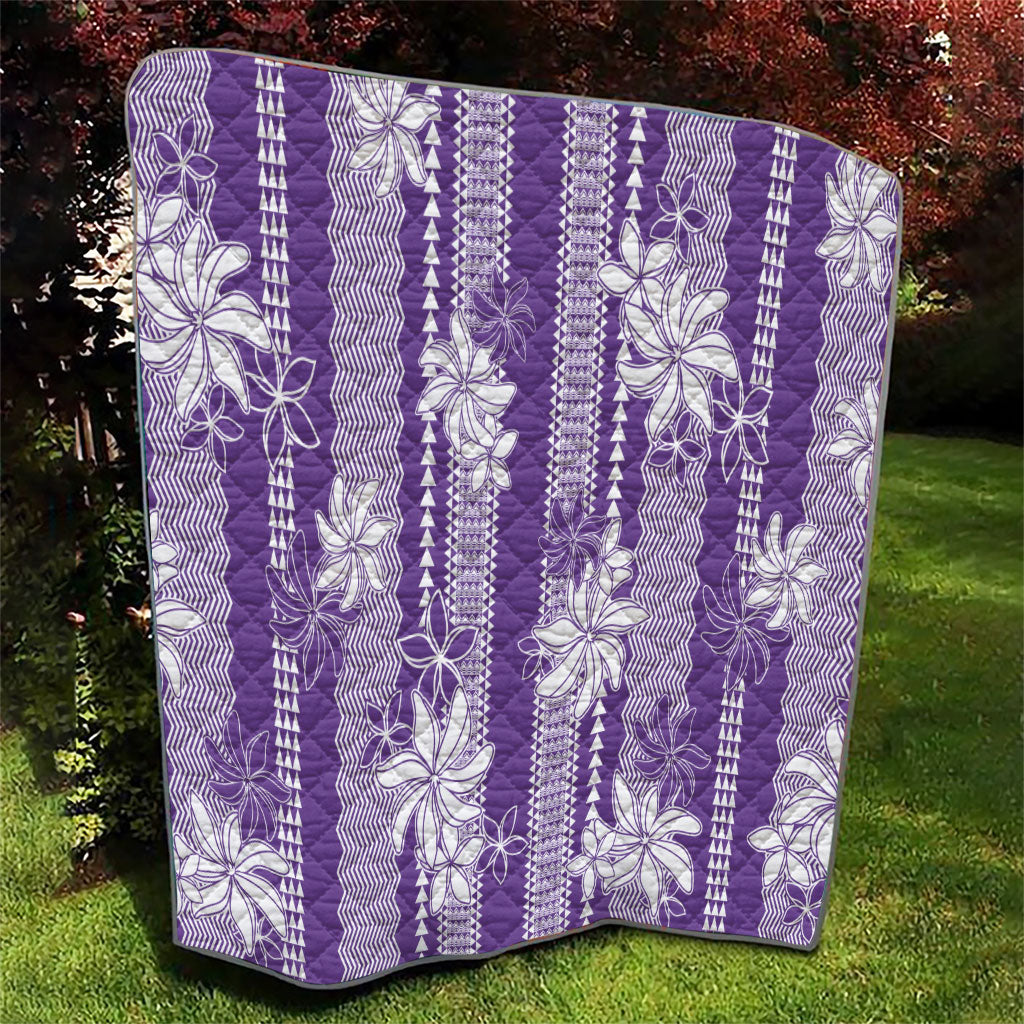 Hawaii Kakau Tribal Quilt With Purple Tiare