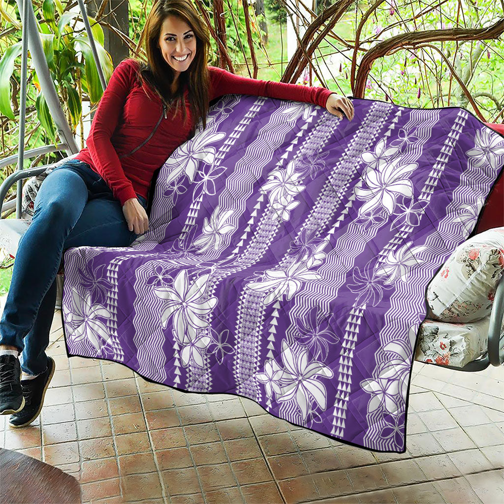 Hawaii Kakau Tribal Quilt With Purple Tiare