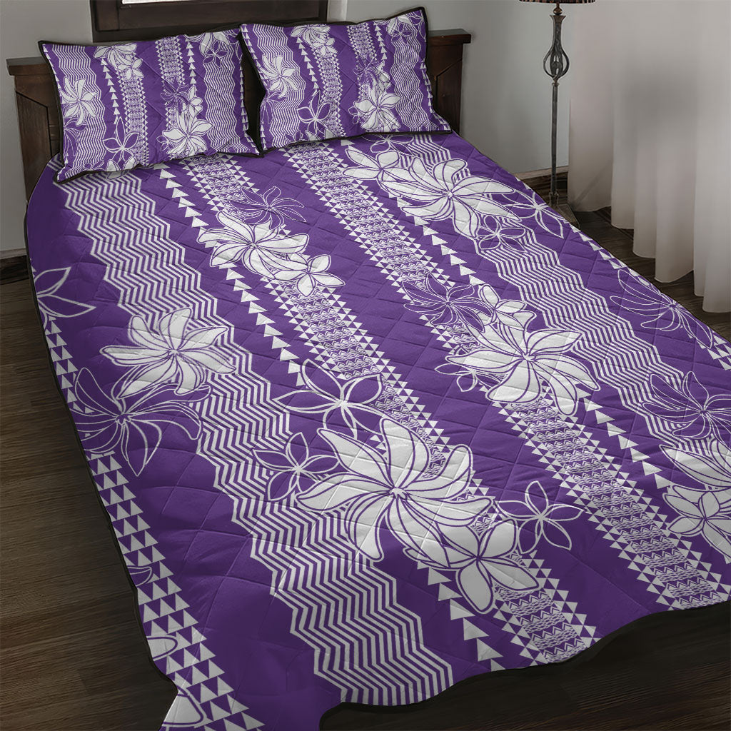 Hawaii Kakau Tribal Quilt Bed Set With Purple Tiare
