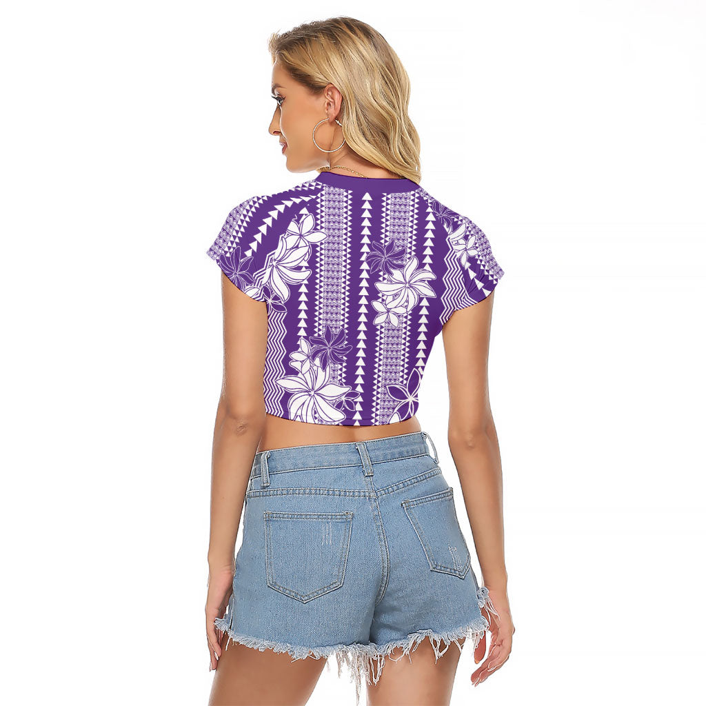 Hawaii Kakau Tribal Raglan Cropped T Shirt With Purple Tiare