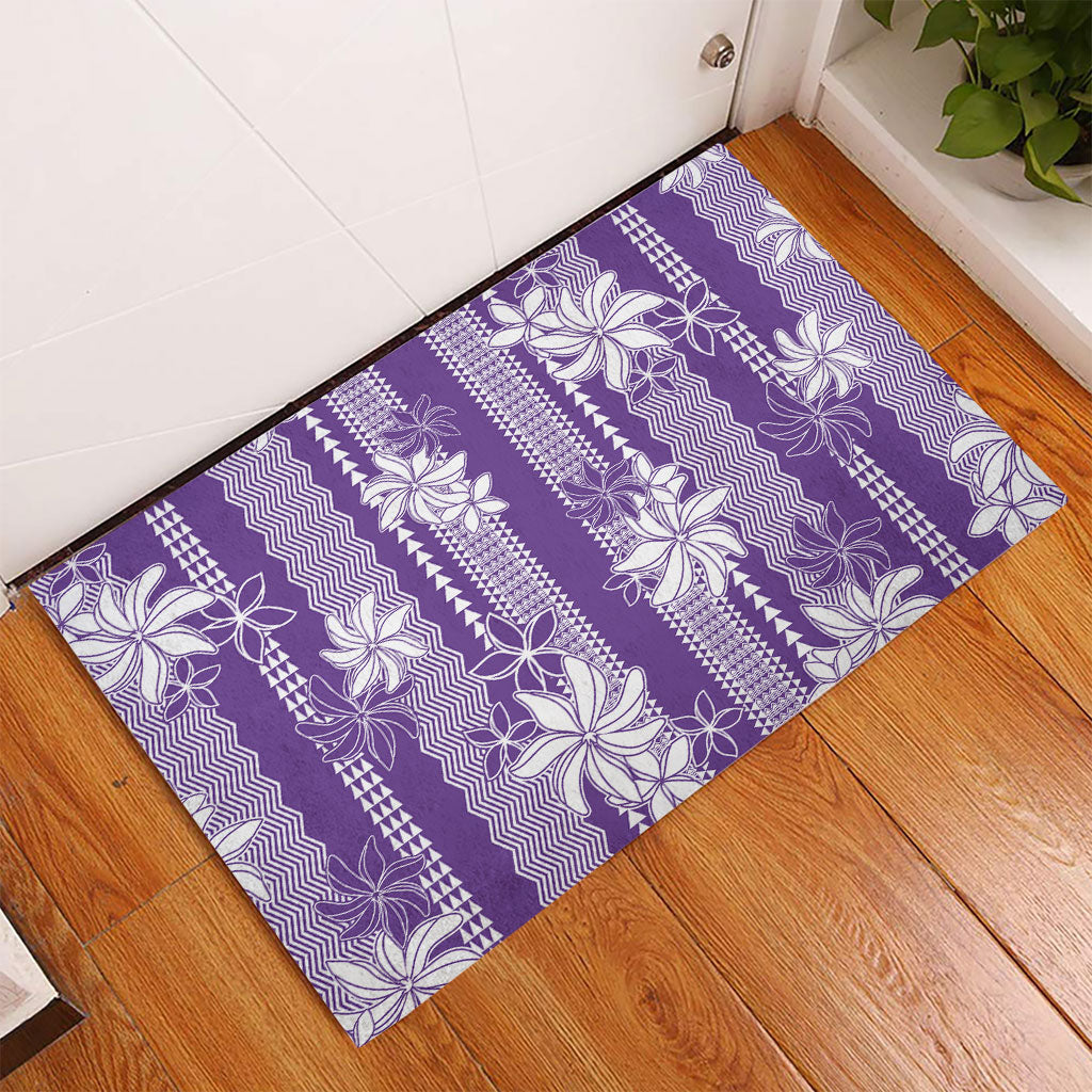 Hawaii Kakau Tribal Rubber Doormat With Purple Tiare