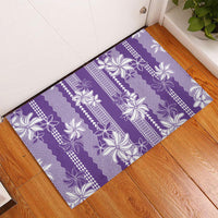 Hawaii Kakau Tribal Rubber Doormat With Purple Tiare