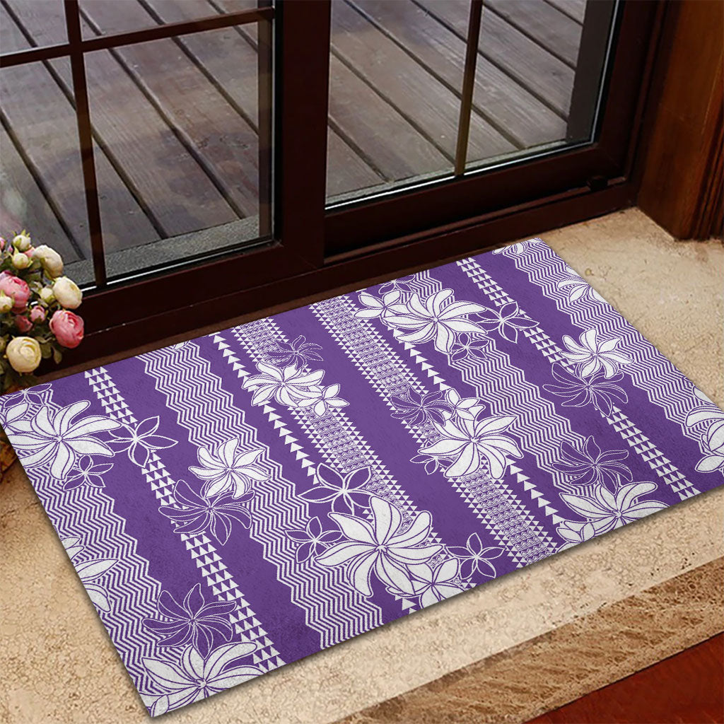 Hawaii Kakau Tribal Rubber Doormat With Purple Tiare