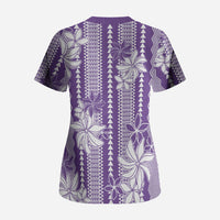 Hawaii Kakau Tribal Scrub Top With Purple Tiare
