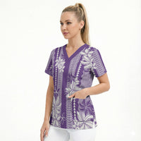 Hawaii Kakau Tribal Scrub Top With Purple Tiare