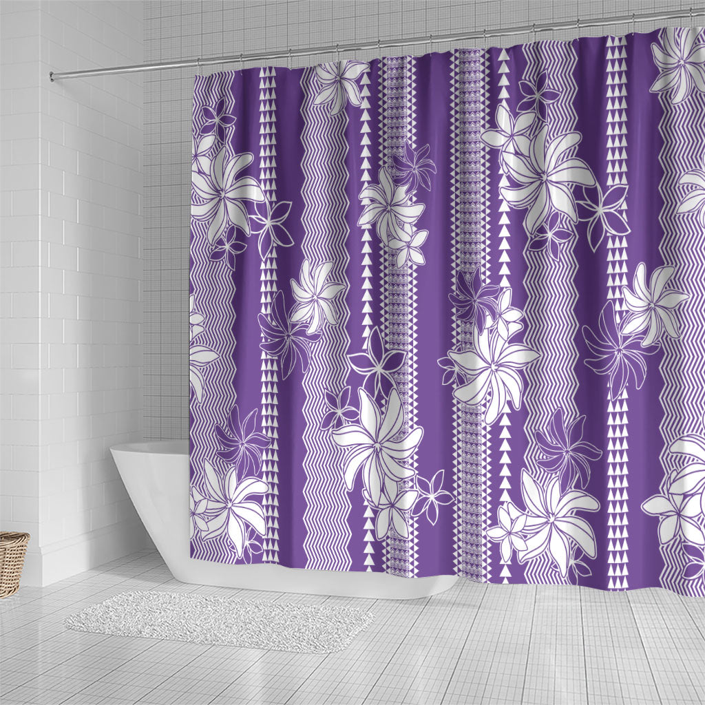 Hawaii Kakau Tribal Shower Curtain With Purple Tiare