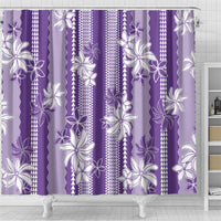 Hawaii Kakau Tribal Shower Curtain With Purple Tiare