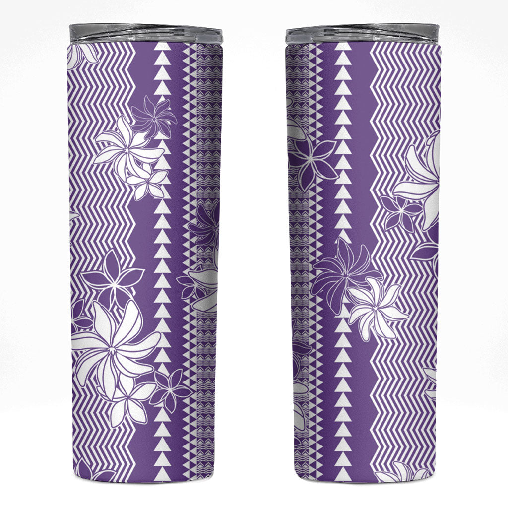 Hawaii Kakau Tribal Skinny Tumbler With Purple Tiare