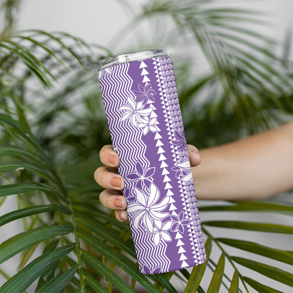 Hawaii Kakau Tribal Skinny Tumbler With Purple Tiare