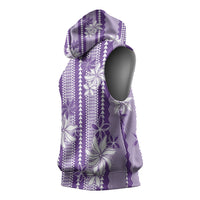Hawaii Kakau Tribal Sleeveless Hoodie With Purple Tiare