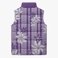 Hawaii Kakau Tribal Sleeveless Puffer Jacket With Purple Tiare