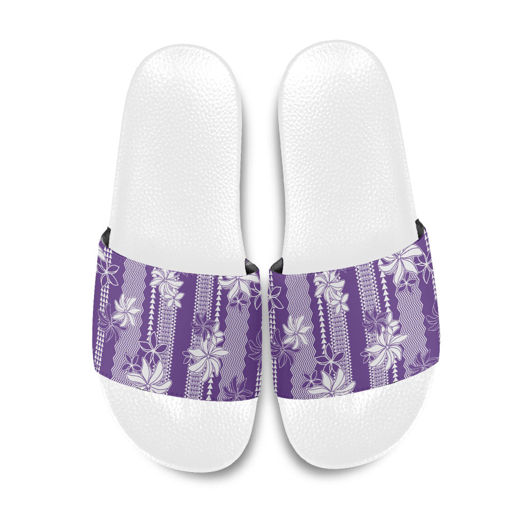 Hawaii Kakau Tribal Slide Sandals With Purple Tiare