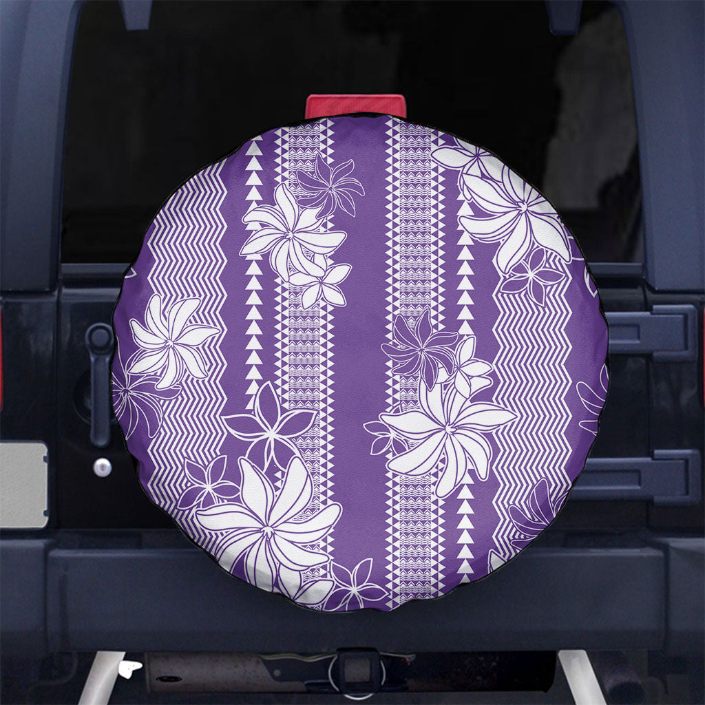 Hawaii Kakau Tribal Spare Tire Cover With Purple Tiare