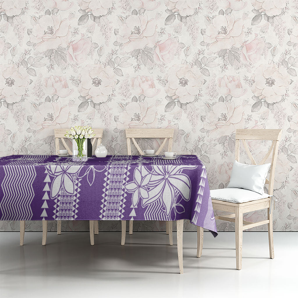 Hawaii Kakau Tribal Tablecloth With Purple Tiare