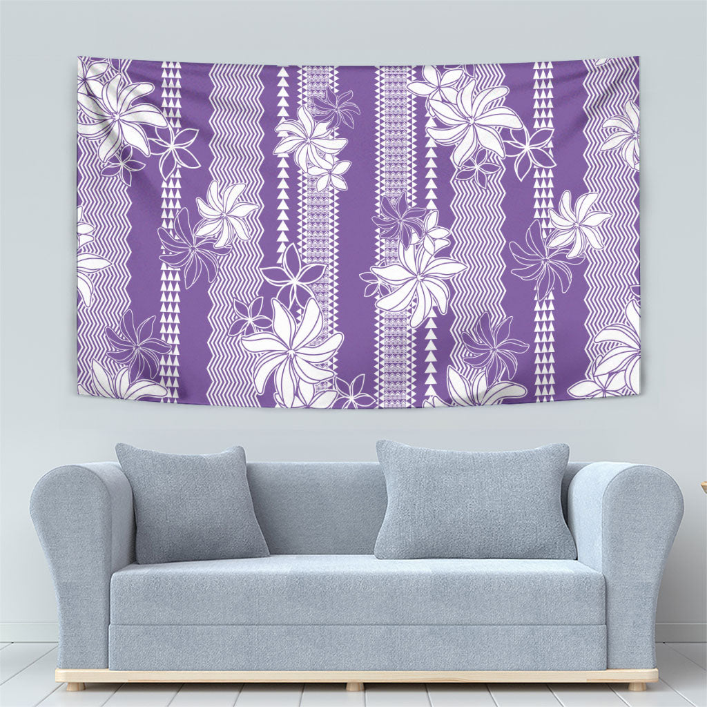 Hawaii Kakau Tribal Tapestry With Purple Tiare