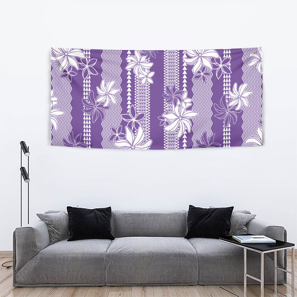 Hawaii Kakau Tribal Tapestry With Purple Tiare