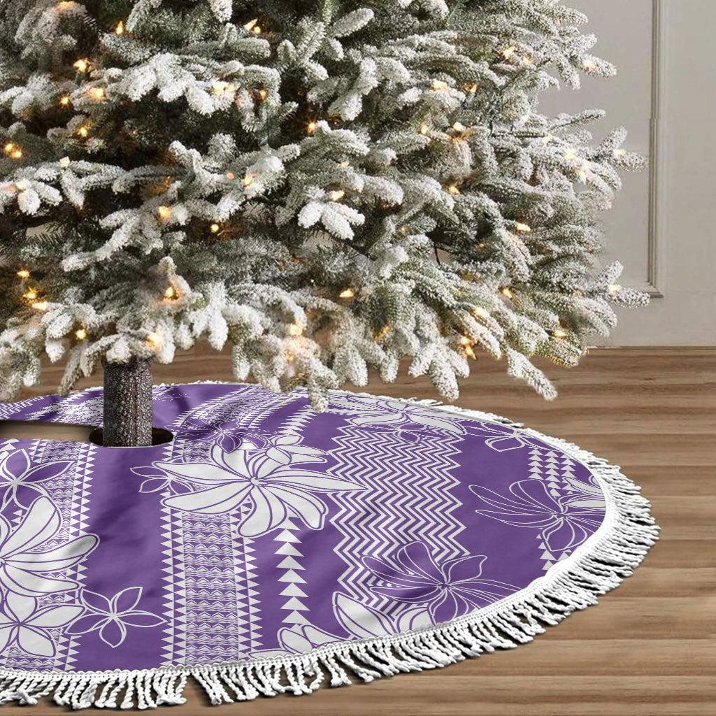 Hawaii Kakau Tribal Tree Skirt With Purple Tiare LT05 - Polynesian Pride