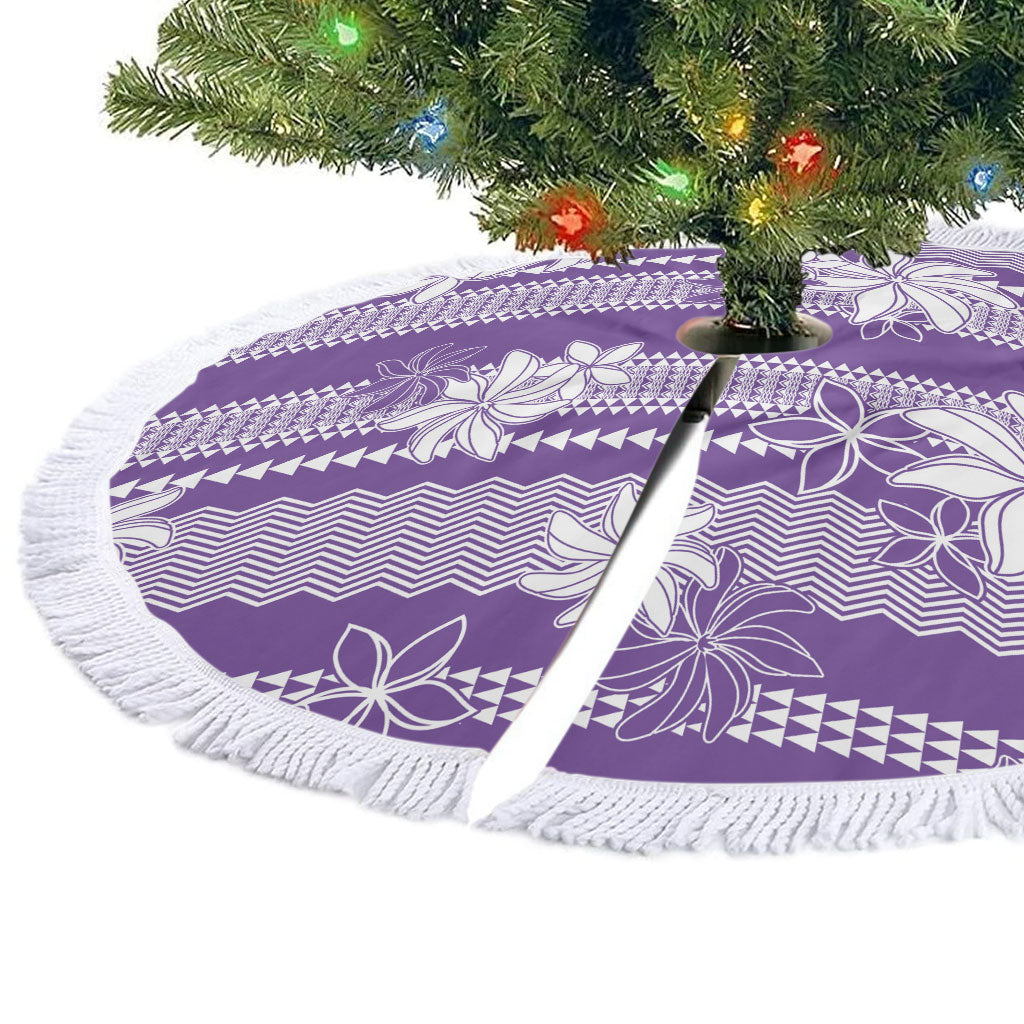 Hawaii Kakau Tribal Tree Skirt With Purple Tiare LT05 - Polynesian Pride