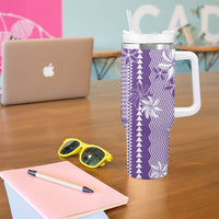 Hawaii Kakau Tribal Tumbler With Handle With Purple Tiare