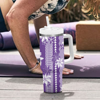 Hawaii Kakau Tribal Tumbler With Handle With Purple Tiare