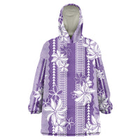 Hawaii Kakau Tribal Wearable Blanket Hoodie With Purple Tiare