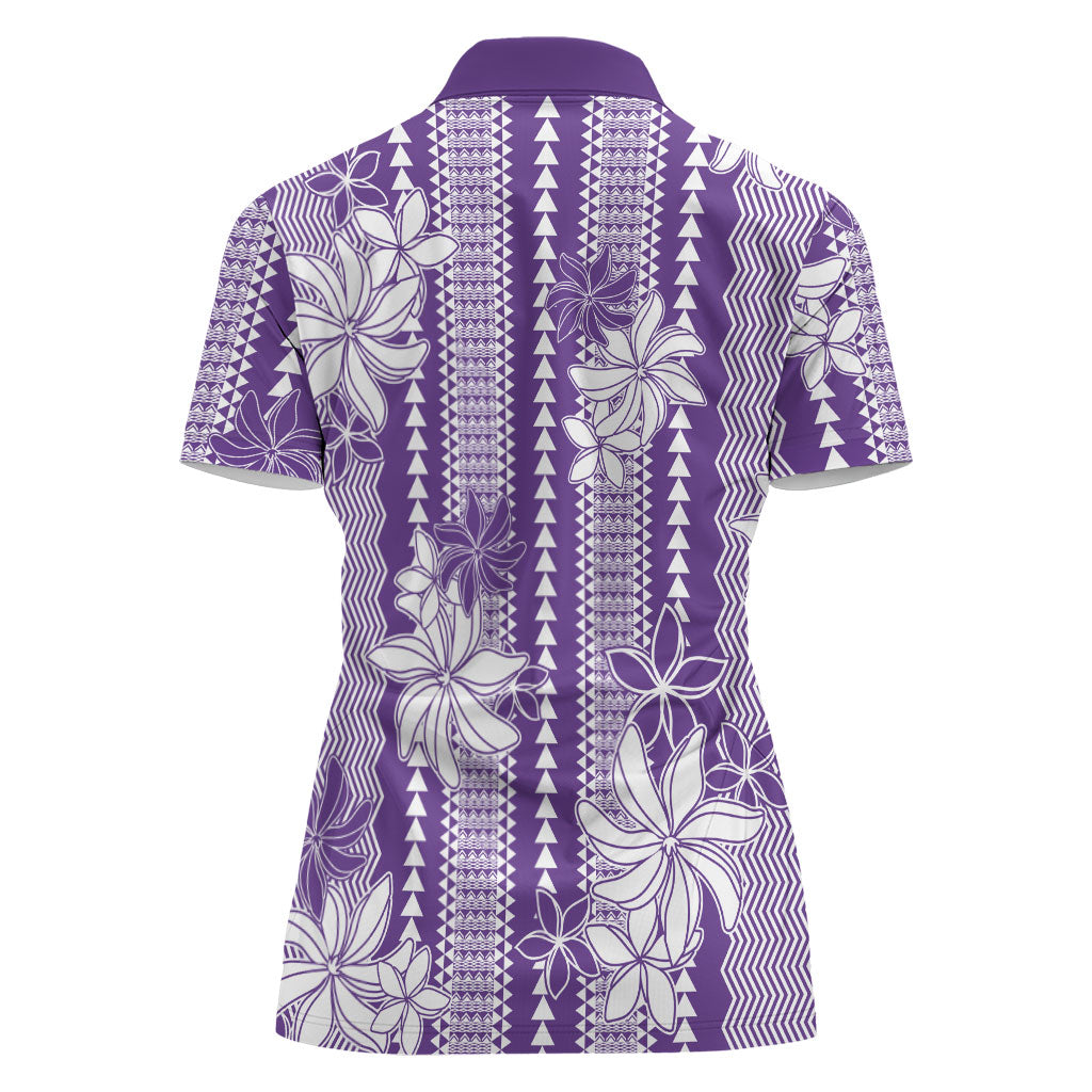 Hawaii Kakau Tribal Women Polo Shirt With Purple Tiare
