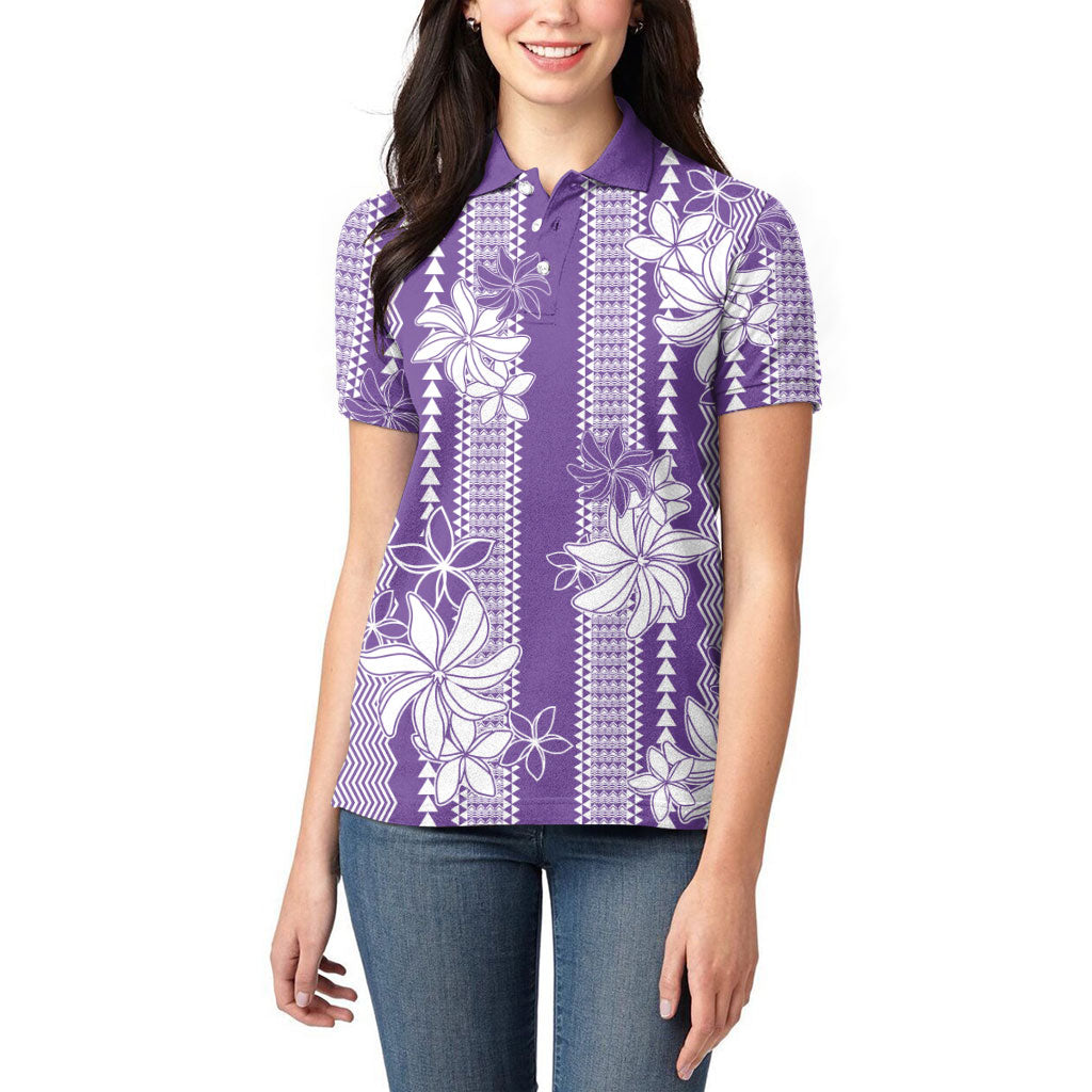Hawaii Kakau Tribal Women Polo Shirt With Purple Tiare