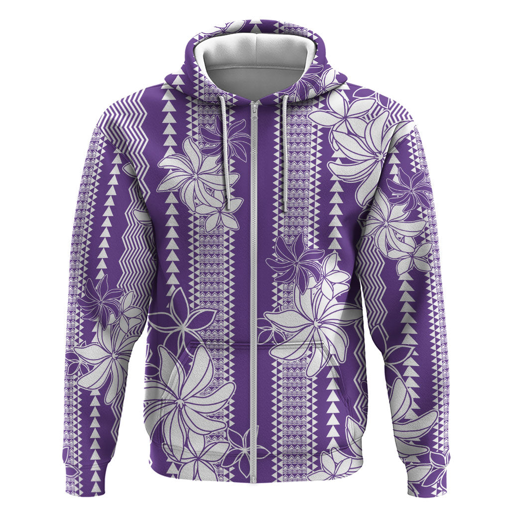 Hawaii Kakau Tribal Zip Hoodie With Purple Tiare