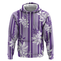 Hawaii Kakau Tribal Zip Hoodie With Purple Tiare