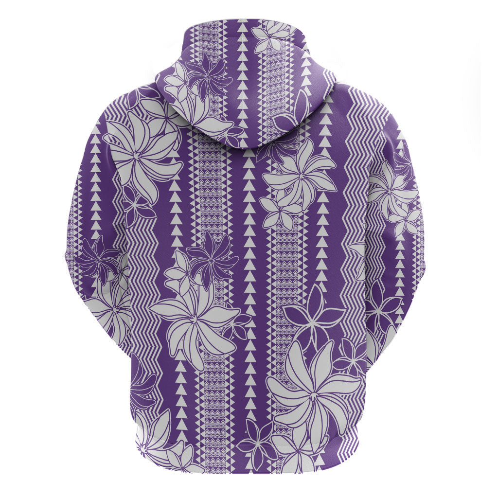 Hawaii Kakau Tribal Zip Hoodie With Purple Tiare