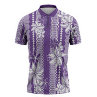 Hawaii Kakau Tribal Zipper Polo Shirt With Purple Tiare