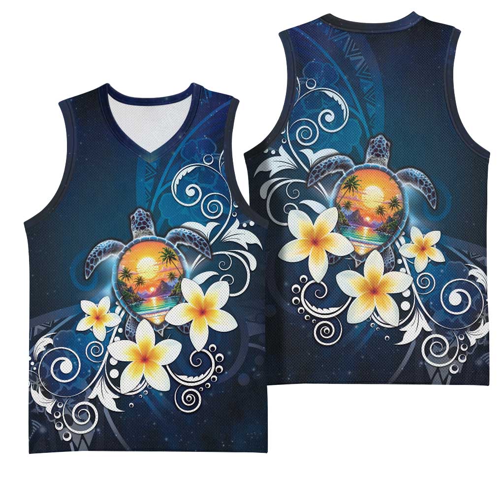 Hawaii Honu Basketball Jersey Polynesian Curves Plumeria - Polynesian Pride