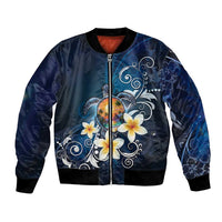 Hawaii Honu Bomber Jacket Polynesian Curves Plumeria - Polynesian Pride