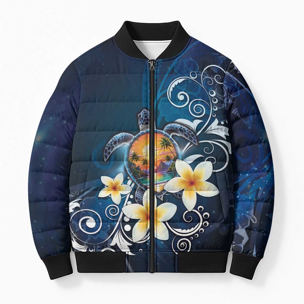 Hawaii Honu Bomber Puffer Jacket Polynesian Curves Plumeria - Polynesian Pride