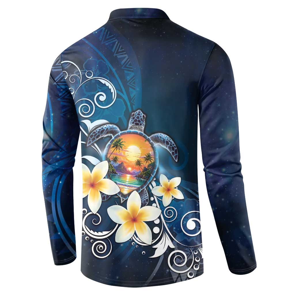 Hawaii Honu Button Sweatshirt Polynesian Curves Plumeria - Polynesian Pride