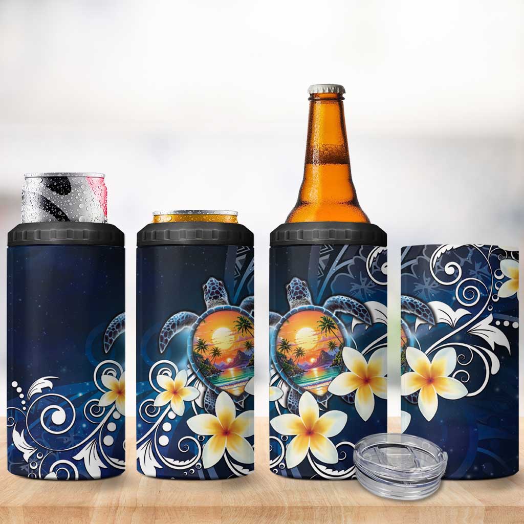 Hawaii Honu 4 in 1 Can Cooler Tumbler Polynesian Curves Plumeria - Polynesian Pride