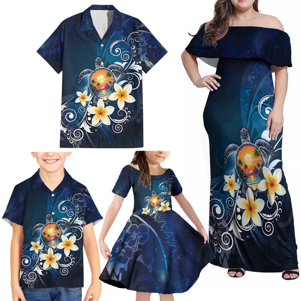 Hawaii Honu Family Matching Off Shoulder Maxi Dress and Hawaiian Shirt Polynesian Curves Plumeria - Polynesian Pride