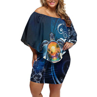 Hawaii Honu Family Matching Off Shoulder Short Dress and Hawaiian Shirt Polynesian Curves Plumeria - Polynesian Pride