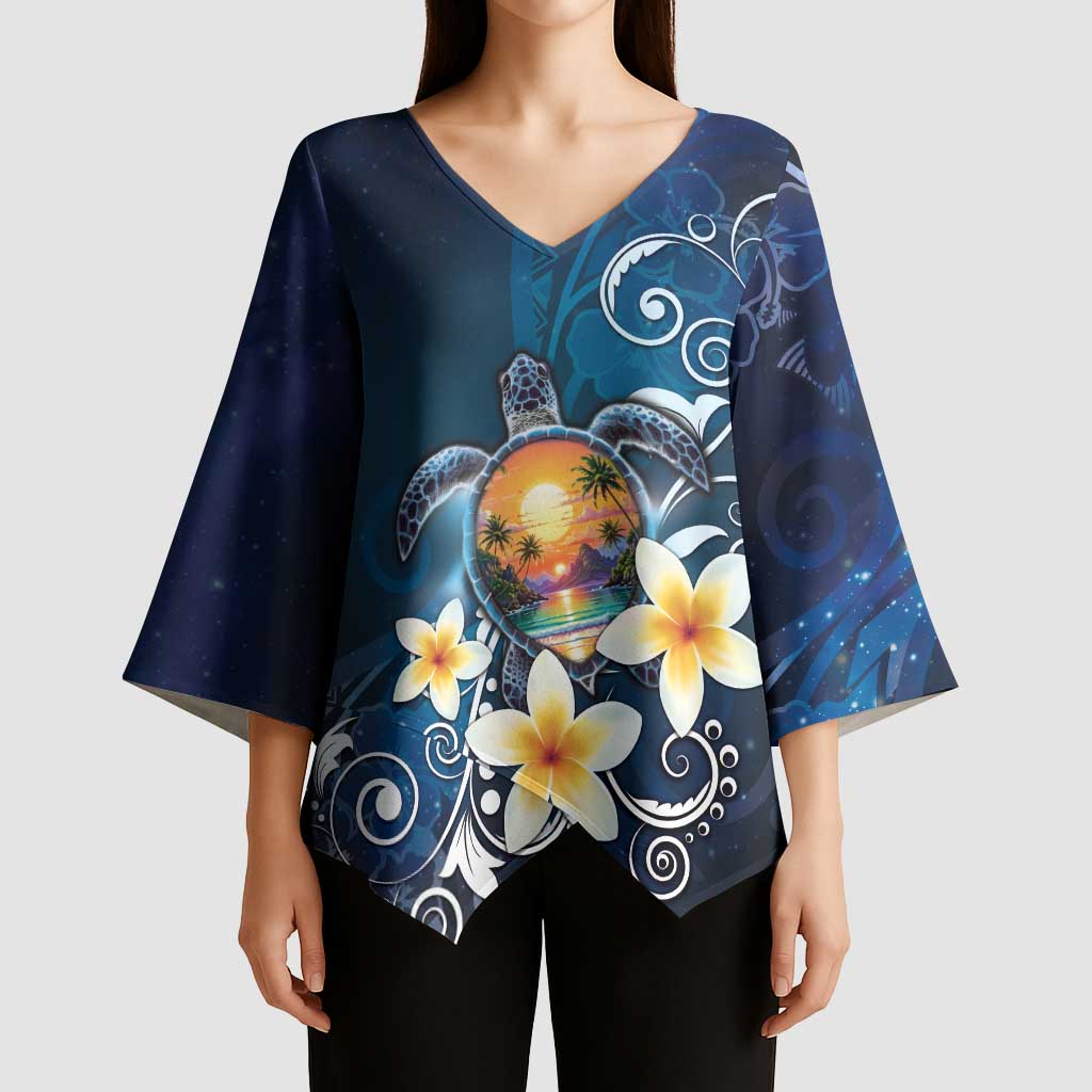 Hawaii Honu Kimono Sleeve Blouse Polynesian Curves Plumeria - Polynesian Pride