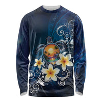 Hawaii Honu Long Sleeve Shirt Polynesian Curves Plumeria - Polynesian Pride
