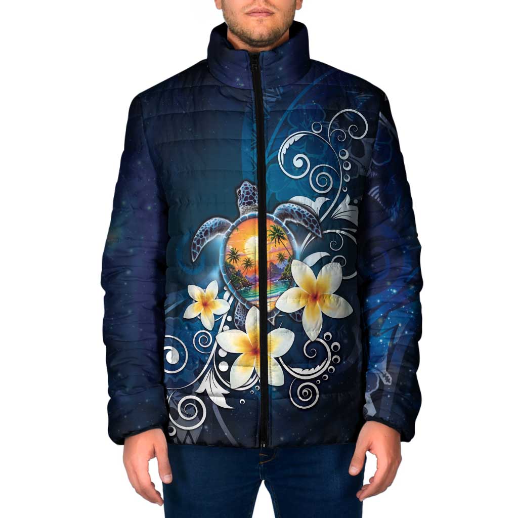Hawaii Honu Padded Jacket Polynesian Curves Plumeria - Polynesian Pride