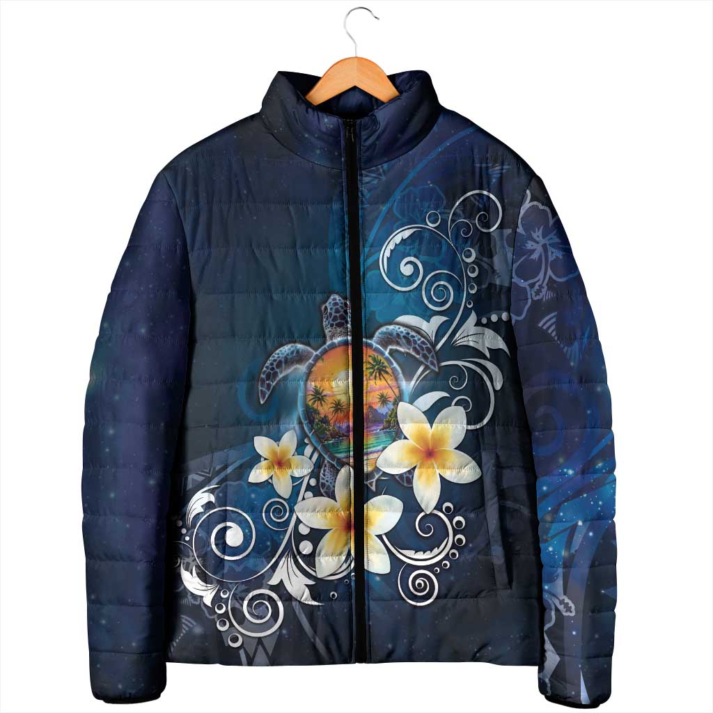 Hawaii Honu Padded Jacket Polynesian Curves Plumeria - Polynesian Pride