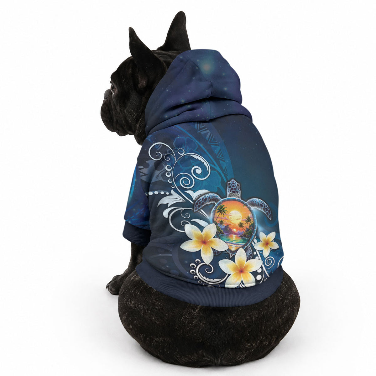 Hawaii Honu Pet Hoodie Polynesian Curves Plumeria