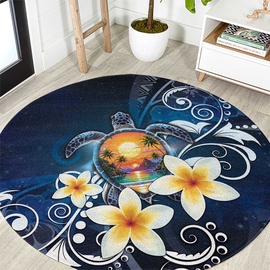 Hawaii Honu Round Carpet Polynesian Curves Plumeria - Polynesian Pride