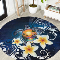 Hawaii Honu Round Carpet Polynesian Curves Plumeria - Polynesian Pride