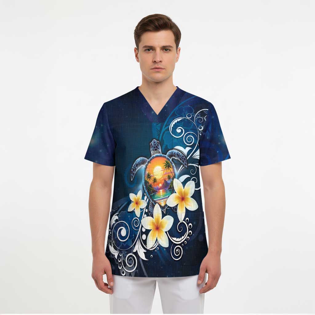 Hawaii Honu Scrub Top Polynesian Curves Plumeria - Polynesian Pride