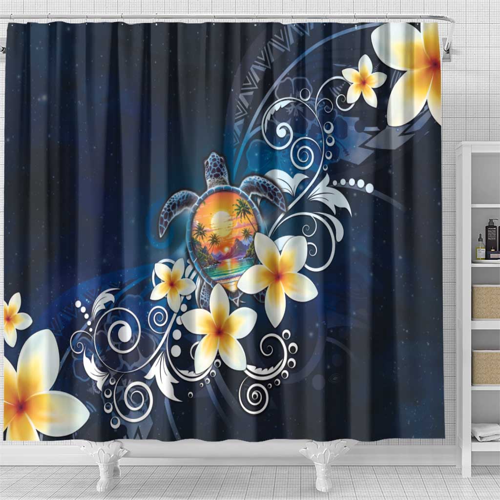 Hawaii Honu Shower Curtain Polynesian Curves Plumeria - Polynesian Pride